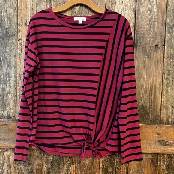Socialite M NWT Purple Black Striped Knotted Top - Picture 4 of 8
